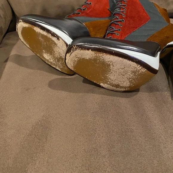 Fendi Calf Hair Lace-Up Colorblock High-Heel Ankle Boots - Picture 4 of 6